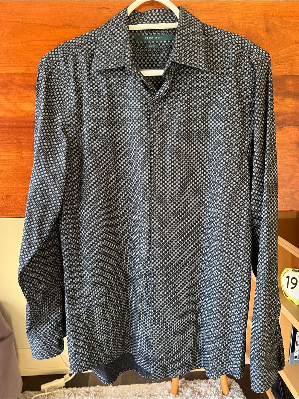 Perry Ellis Navy Microdot Long-Sleeve Button-Down Shirt